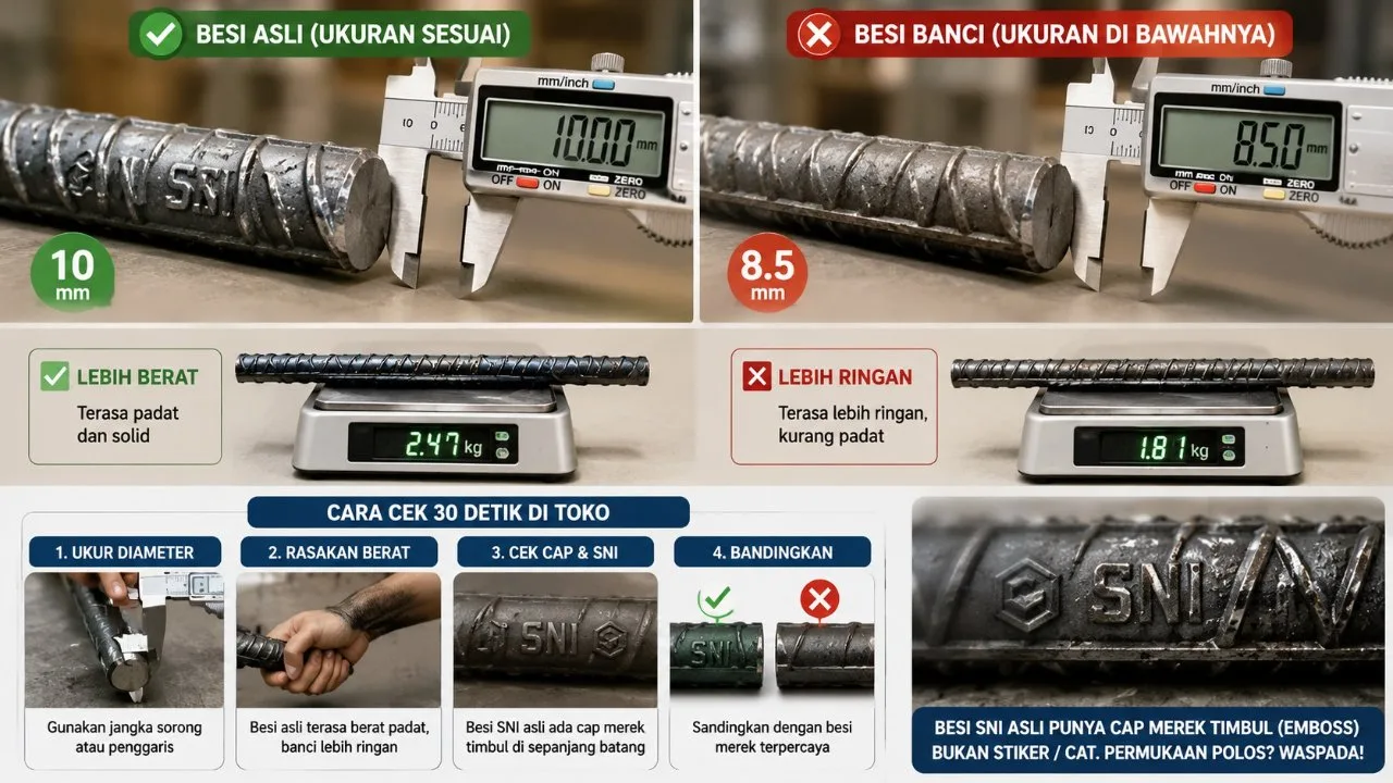Besi Beton Berlabel SNI Pun Bisa Palsu — Cara Cek 30 Detik di Toko
